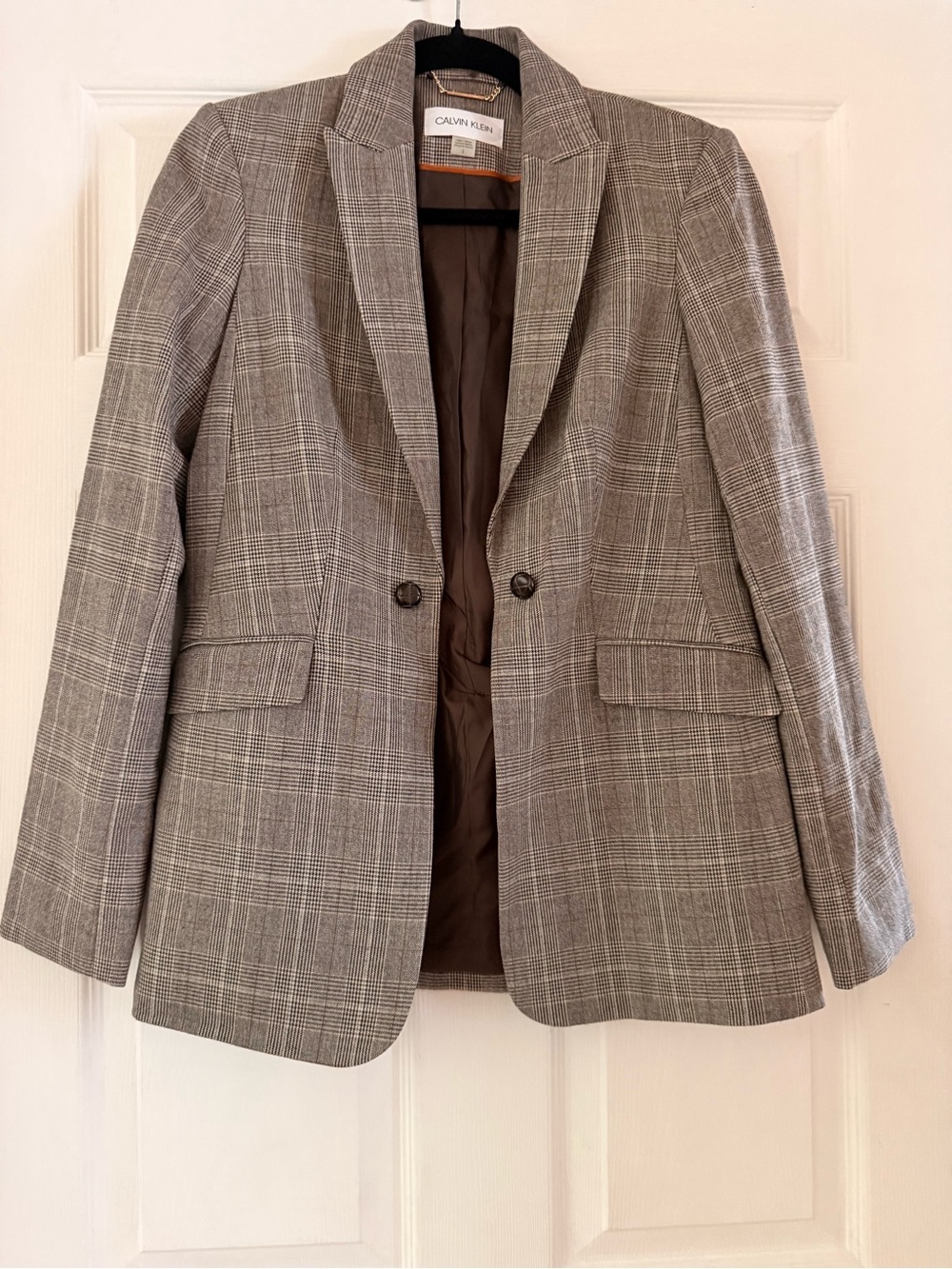 Calvin Klein - Glen Plaid Blazer - Brown - Size 2
